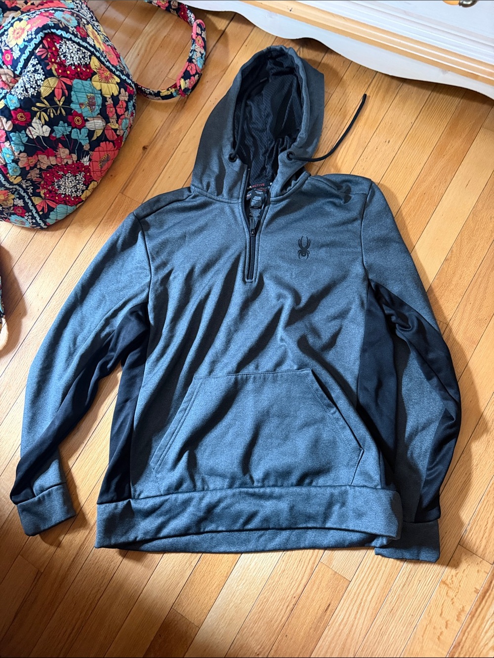 Spyder Men's Charcoal and Black Quarter-Zip Hoodie